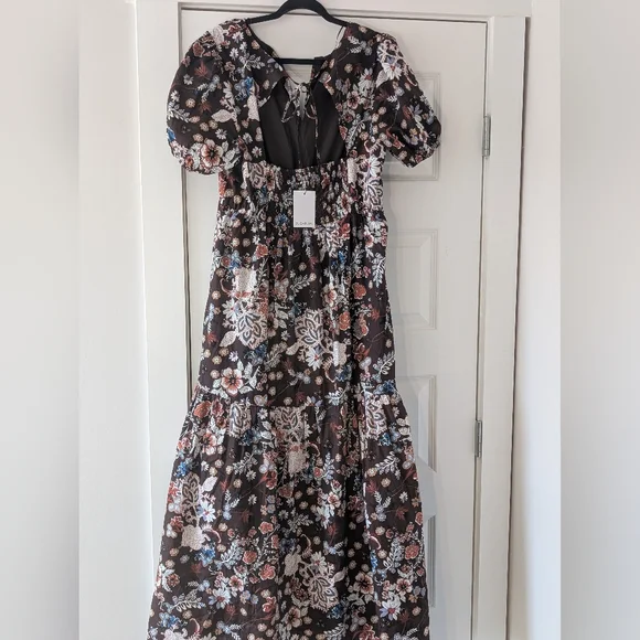 Sugarlips Brown Floral Maxi Dress with Puff Sleeves Size XL - Picture 6 of 12